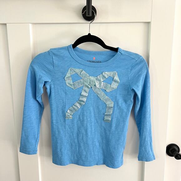 CrewCuts Blue Long Sleeve Bow Shirt Girls Size Small 6-7 - Picture 1 of 5